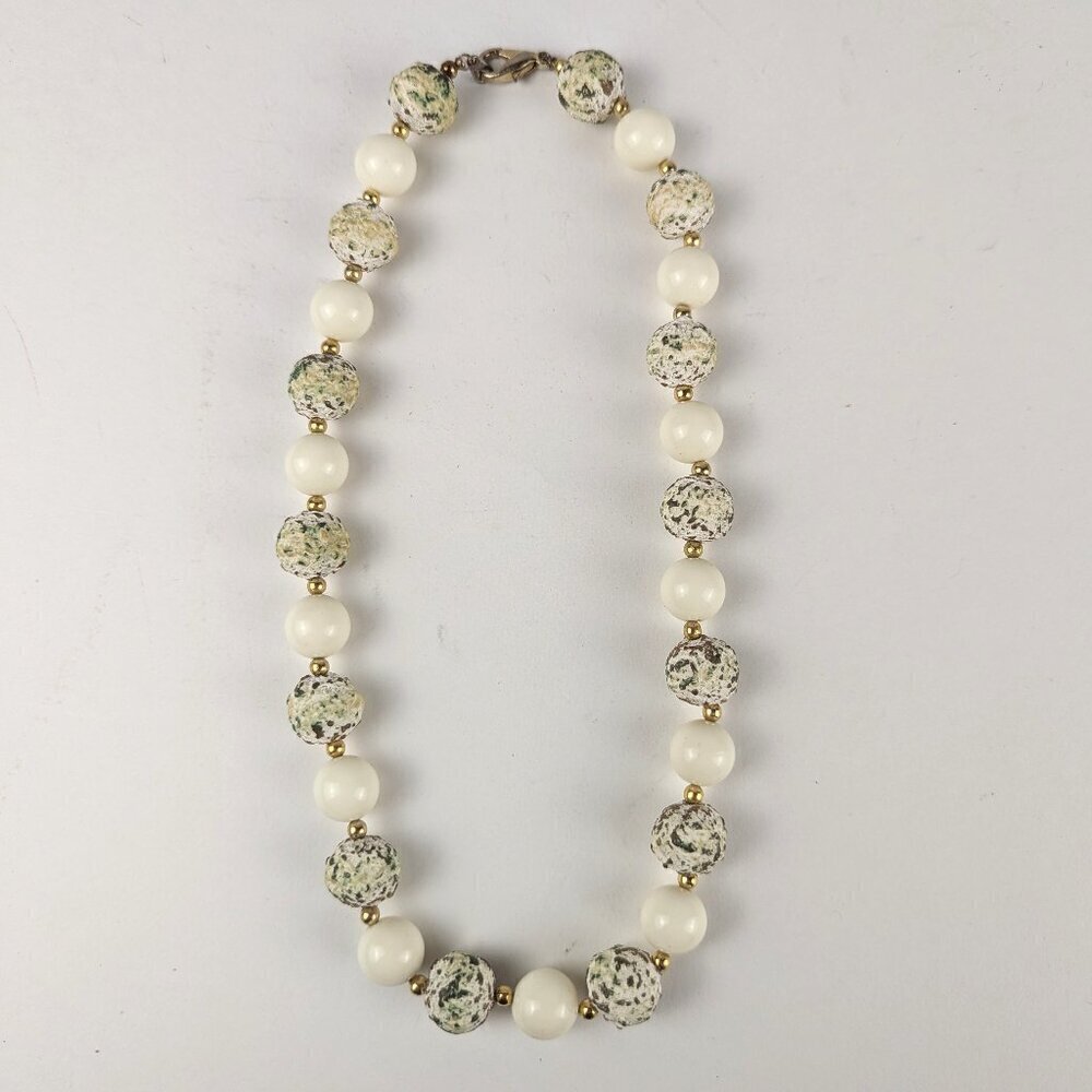 Vintage White Textured Bead Necklace